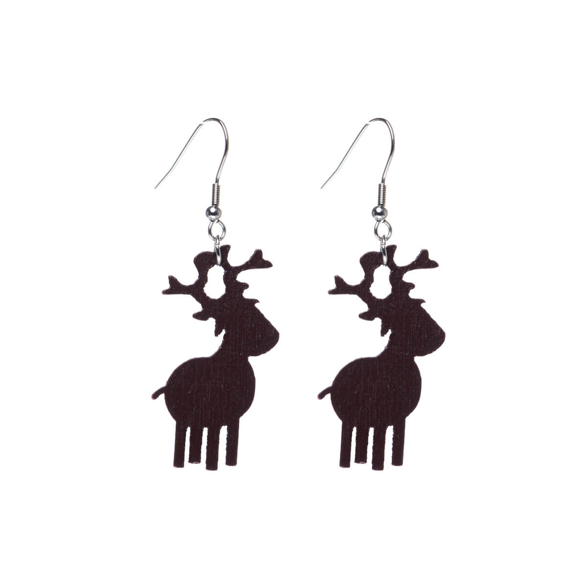 Wooden reindeer earrings - Made in Finland (Steel 316L)