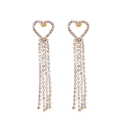 Hanging rhinestone earrings with heart
