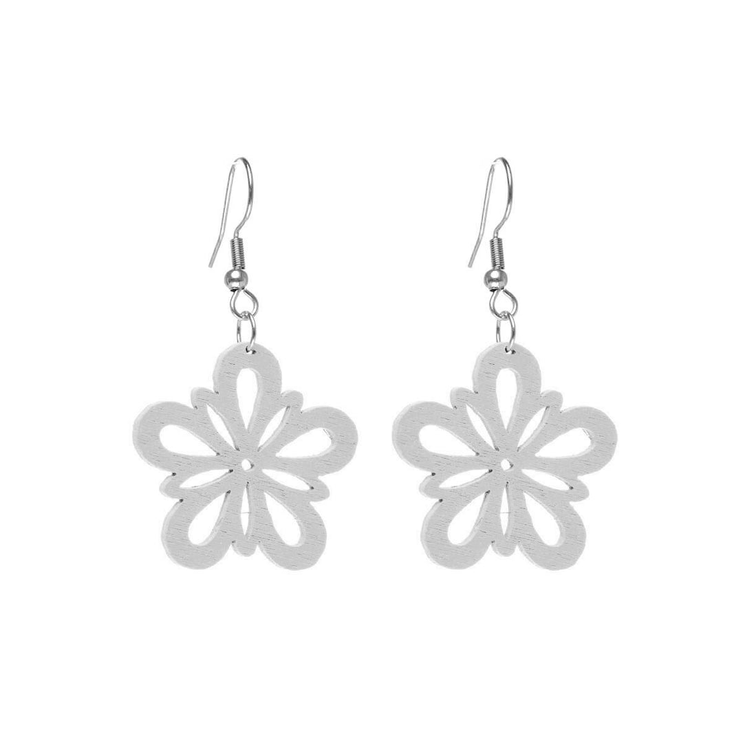 Wooden flower earrings - Made in Finland (Steel 316L)