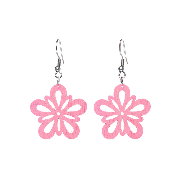 Wooden flower earrings - Made in Finland (Steel 316L)