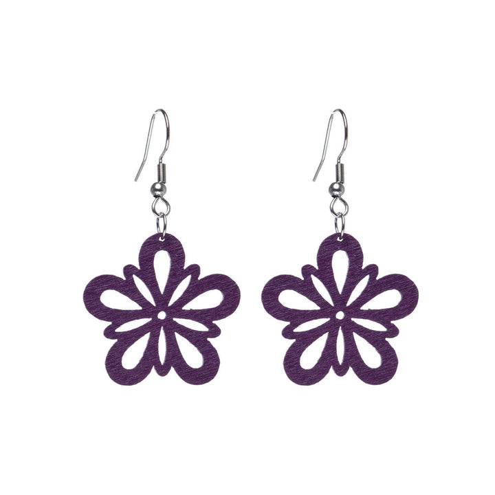 Wooden flower earrings - Made in Finland (Steel 316L)