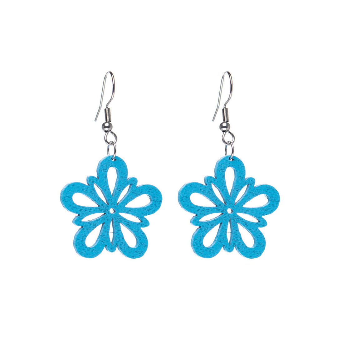 Wooden flower earrings - Made in Finland (Steel 316L)