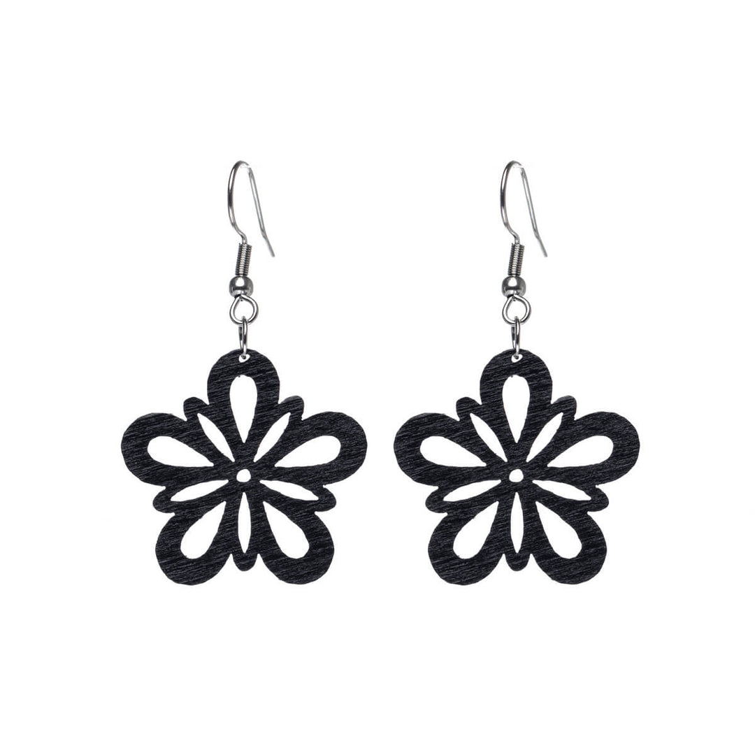 Wooden flower earrings - Made in Finland (Steel 316L)