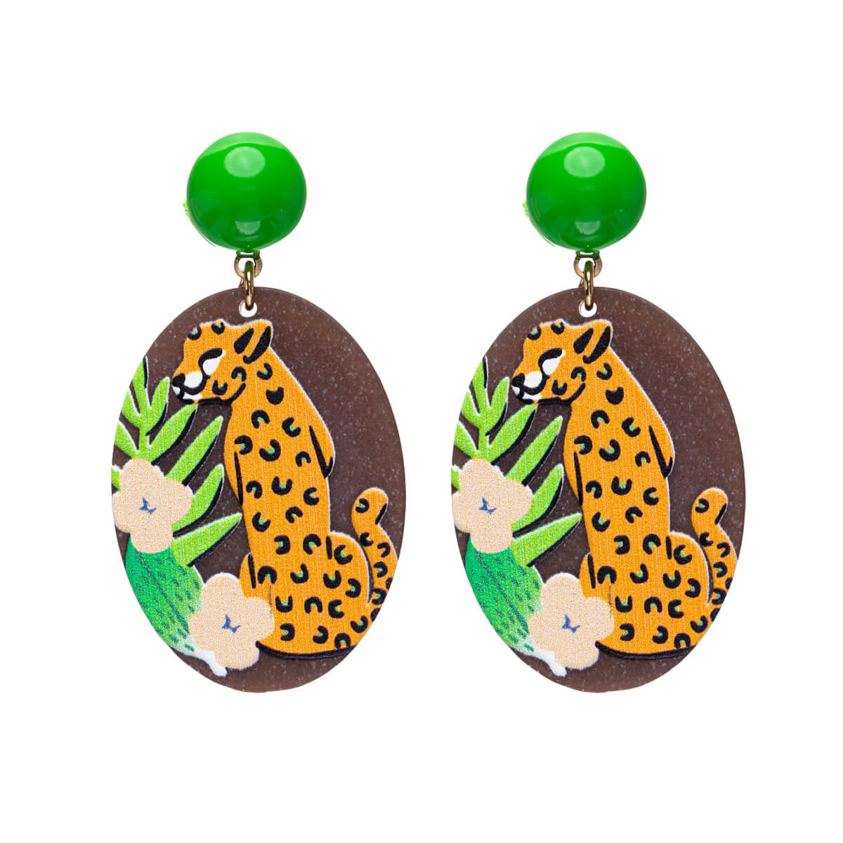 Oval leopard earrings
