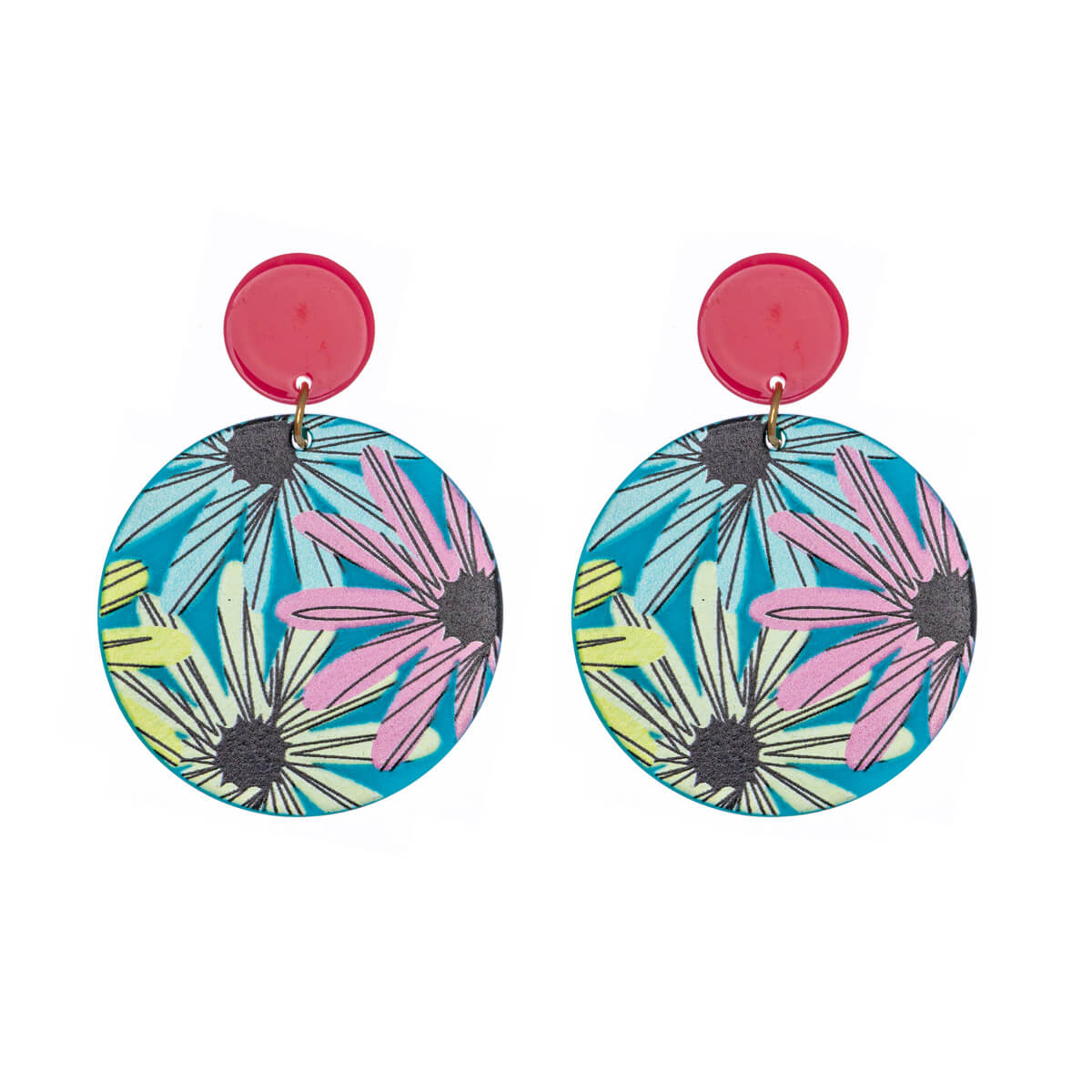 Round patterned earrings flowers