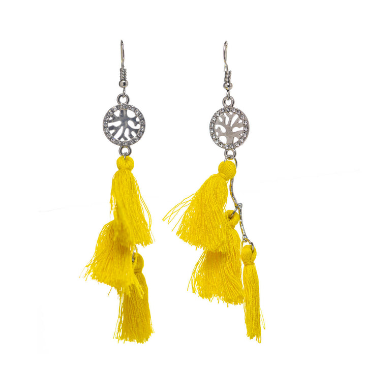 Sparkling fringe earrings tree of life