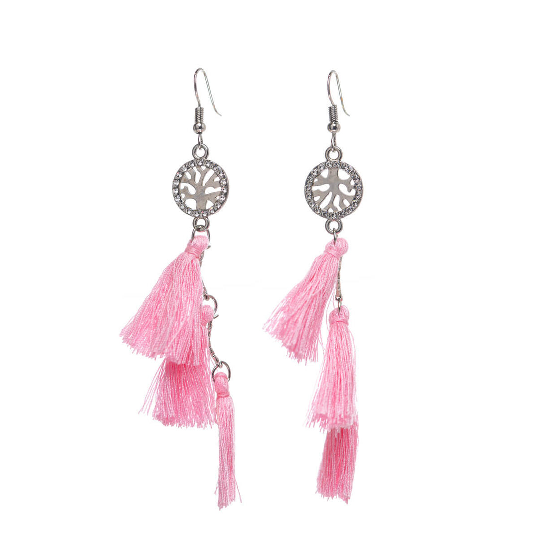 Sparkling fringe earrings tree of life