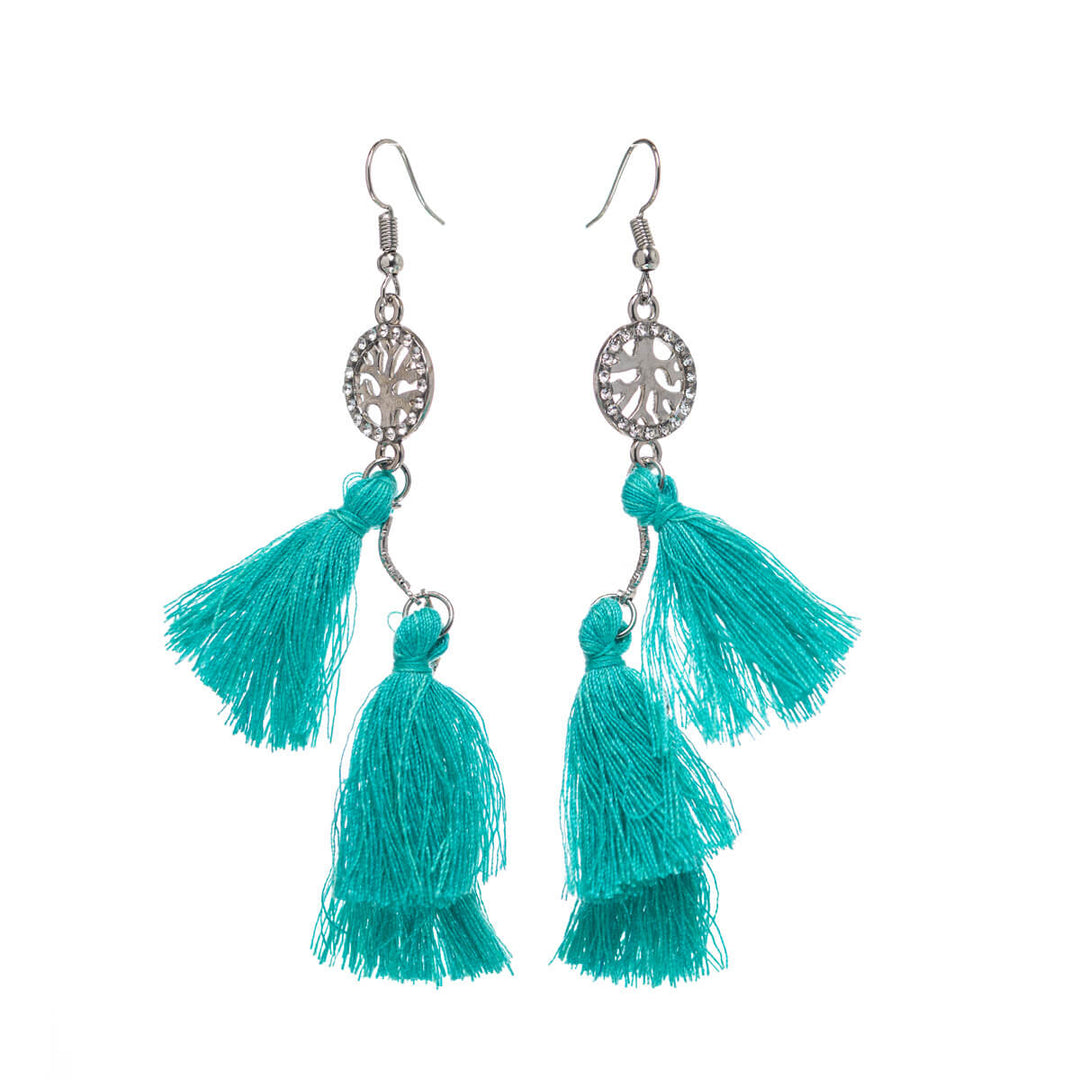 Sparkling fringe earrings tree of life