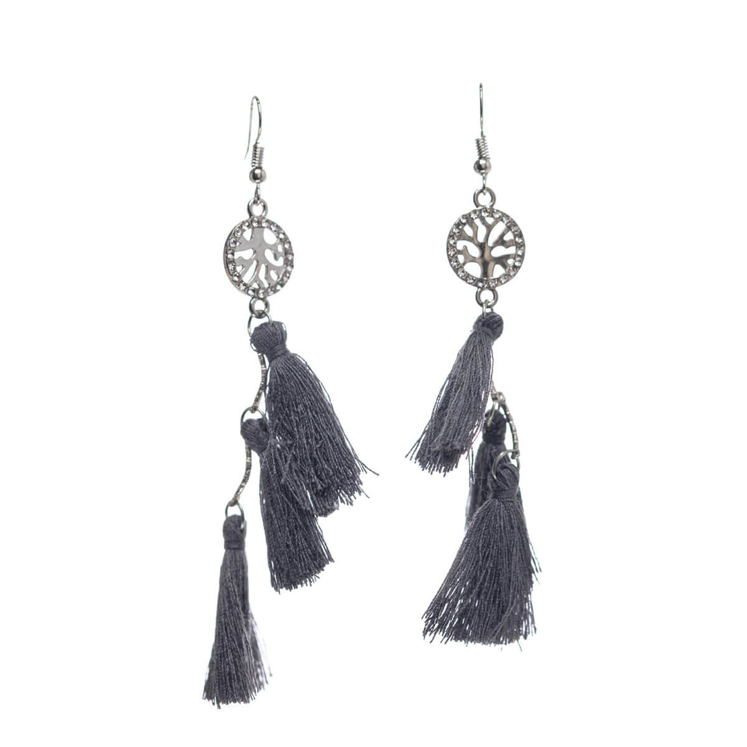 Sparkling fringe earrings tree of life