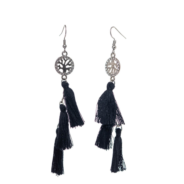 Sparkling fringe earrings tree of life