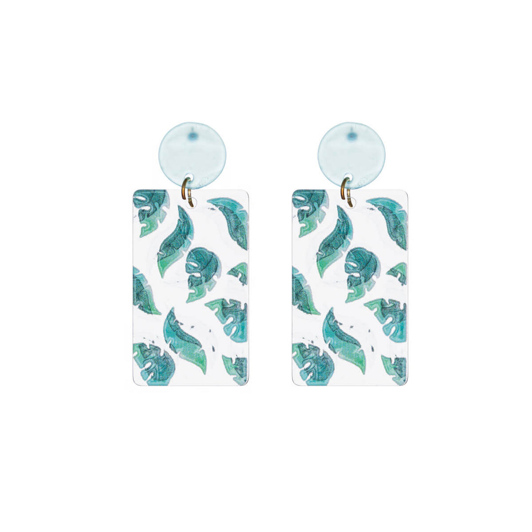 Translucent rectangle earrings leaves