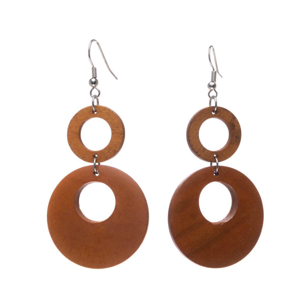 Wooden hanging ring earrings (Steel 316L)
