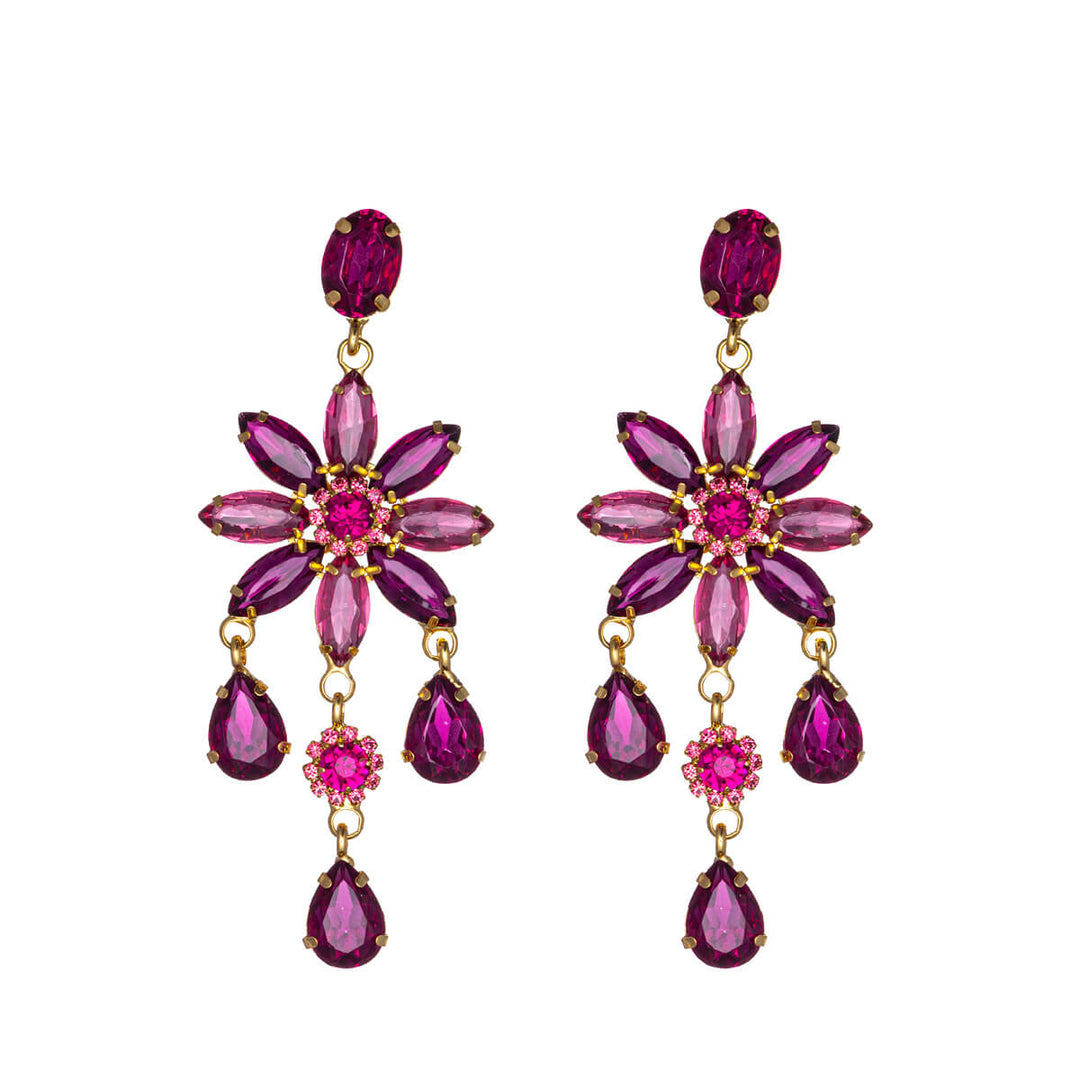 Spectacular party earrings with rhinestone flowers