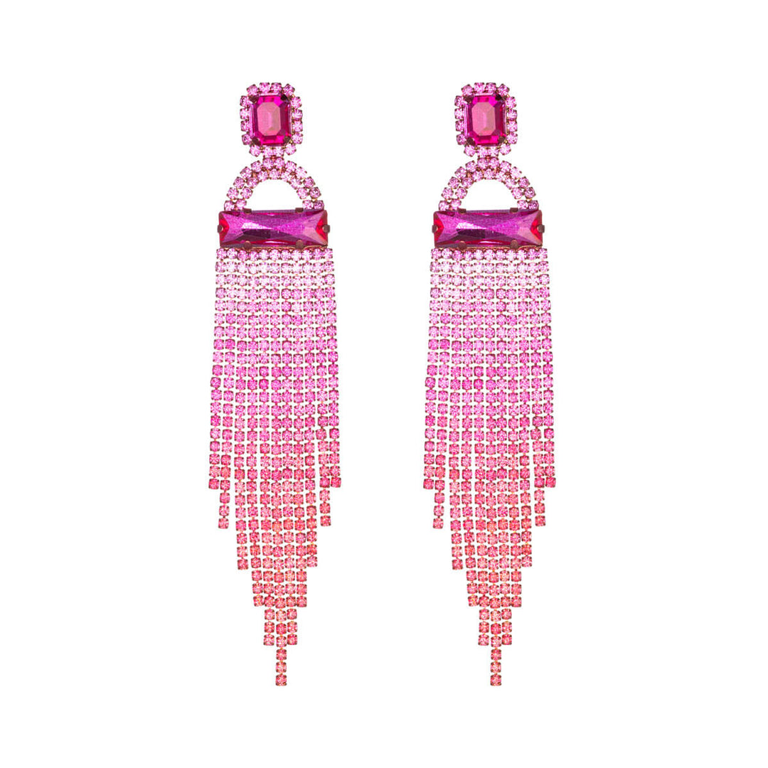 Showy festive earrings with rhinestone ribbons