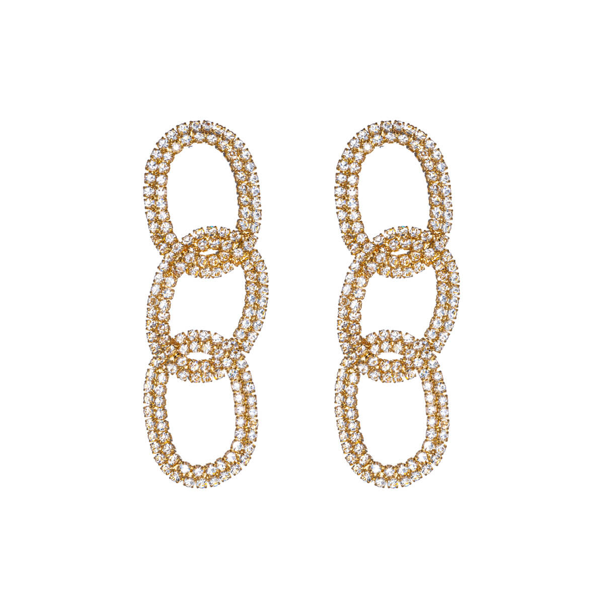 Glass-stone festive earrings with chain links