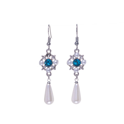 Stone hanging pearl earrings