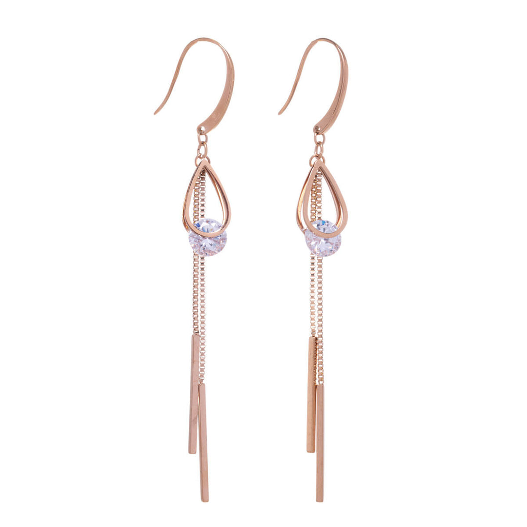 Hanging chain earrings with zirconia stones (Steel 316L)