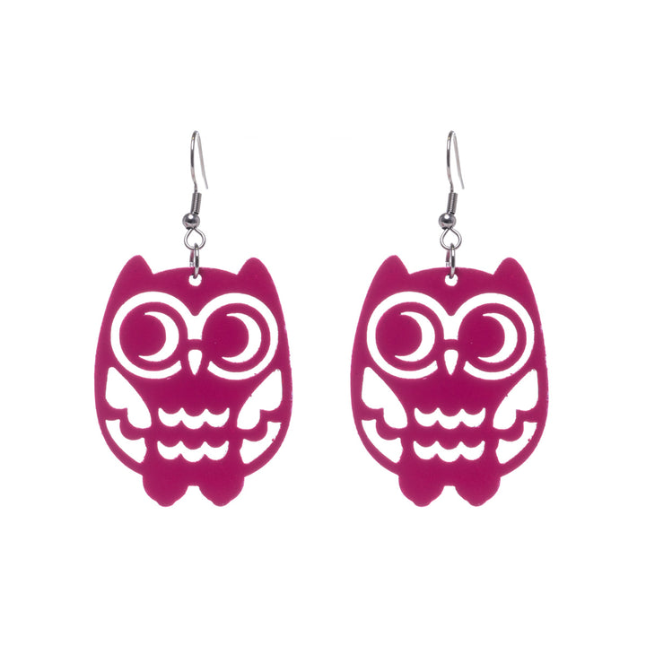 Owl wooden earrings (Steel 316L)