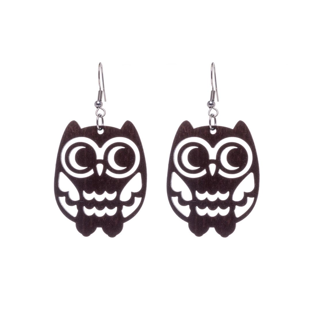 Owl wooden earrings (Steel 316L)