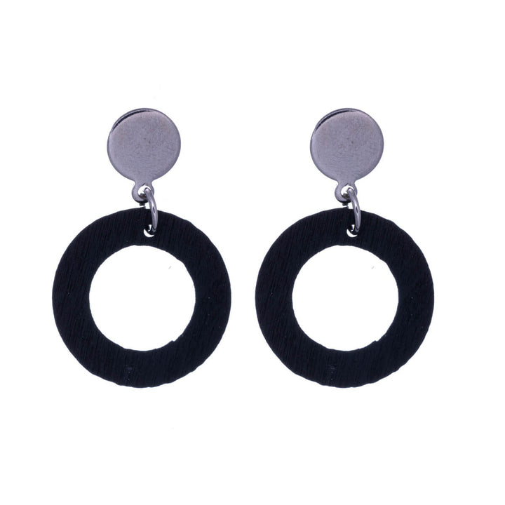 Wooden hanging rings earrings (Steel 316L)