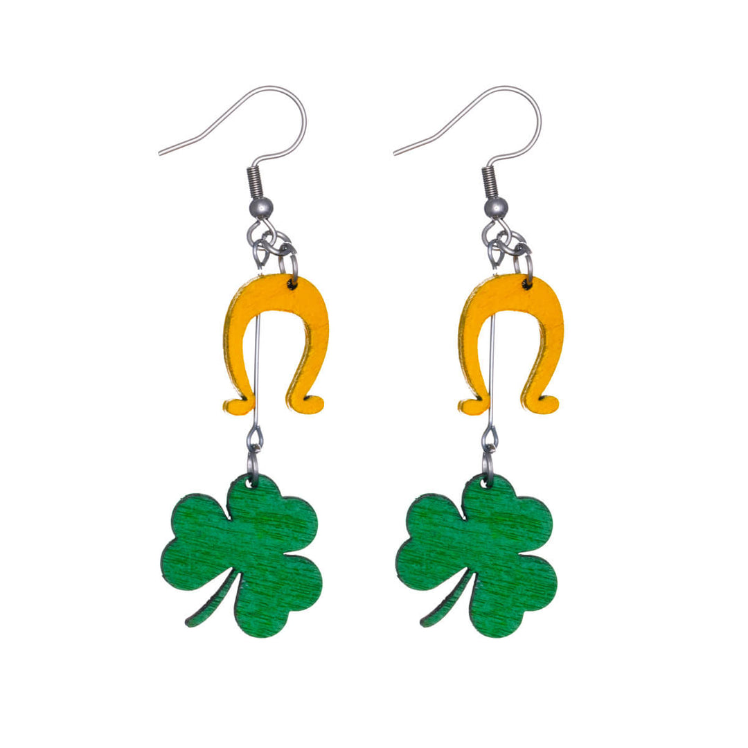 Ohrringe mit Kleeblatt und Hufeisen, Schmuck zum St. Patrick's Day (316L Stahl)