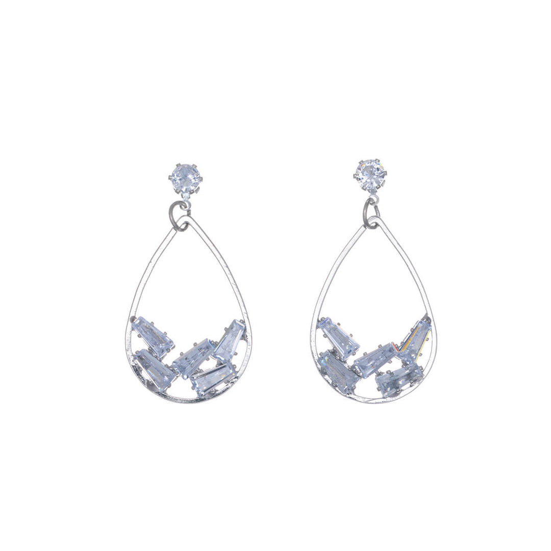 Hanging drop earring with zirconia stones