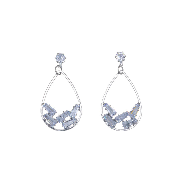 Hanging drop earring with zirconia stones