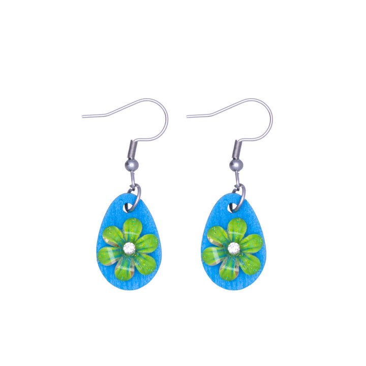 Flower earring wooden drop earring (Steel 316L)