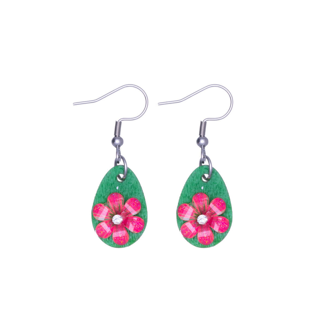 Flower earring wooden drop earring (Steel 316L)