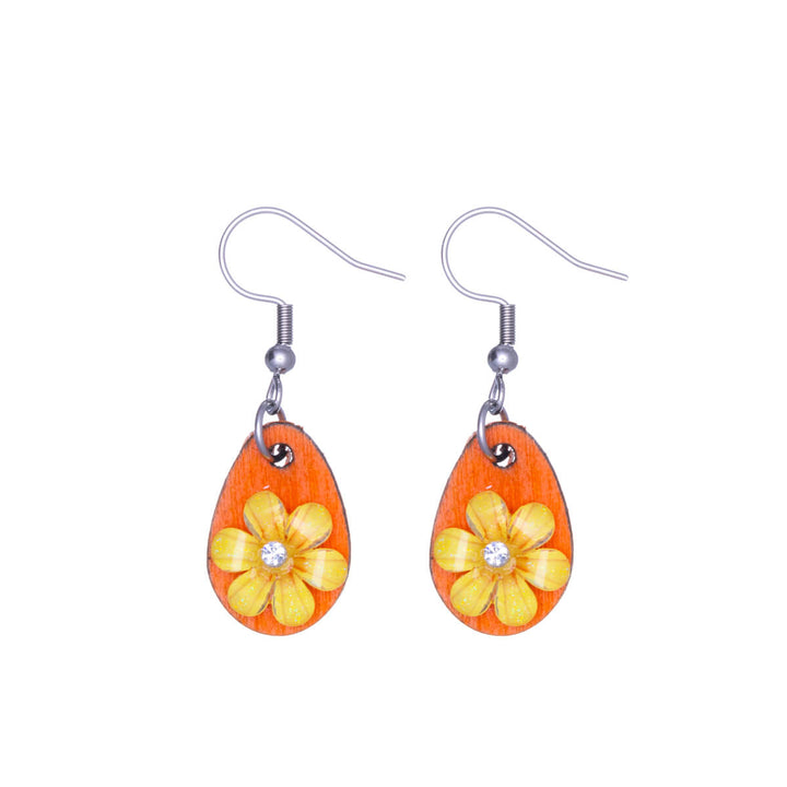 Flower earring wooden drop earring (Steel 316L)