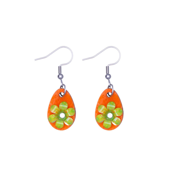 Flower earring wooden drop earring (Steel 316L)