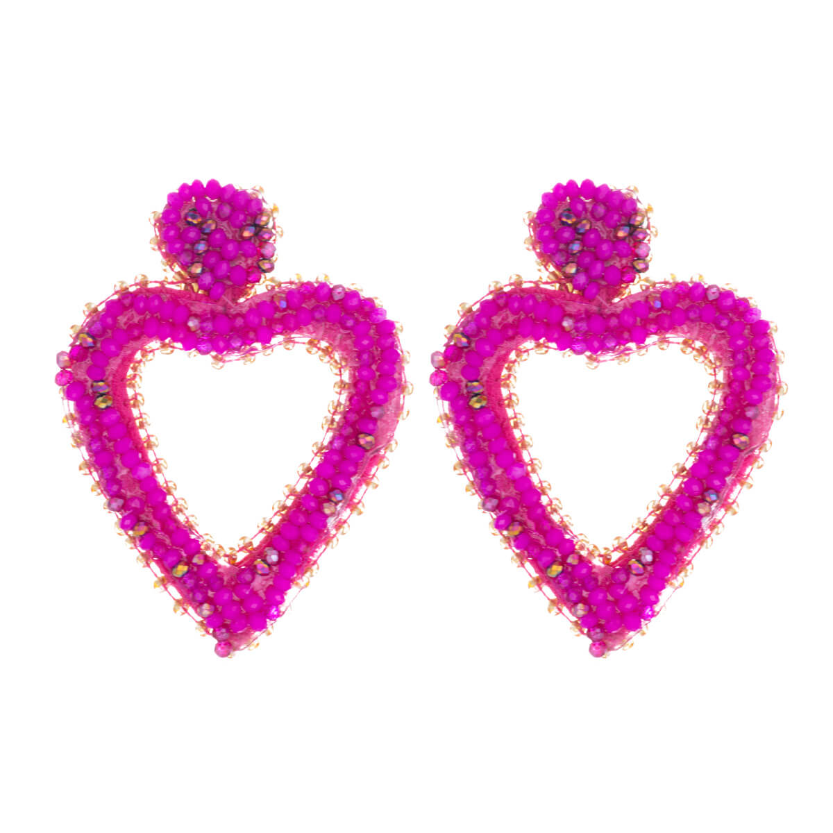 Felt heart earrings with glass stones