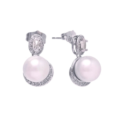 Pearl earrings with oval zirconia stone