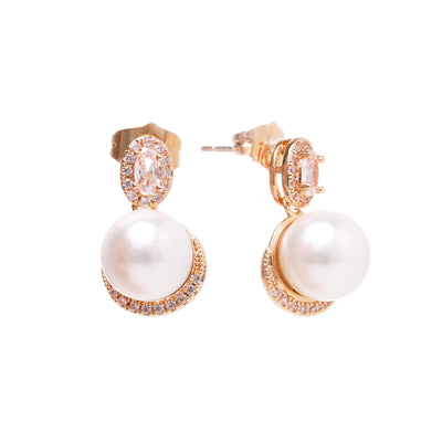 Pearl earrings with oval zirconia stone