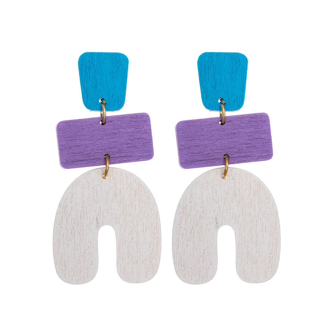 Three-piece wooden hanging earrings