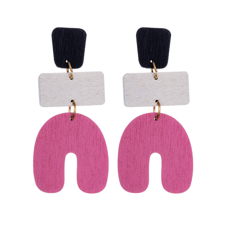 Three-piece wooden hanging earrings