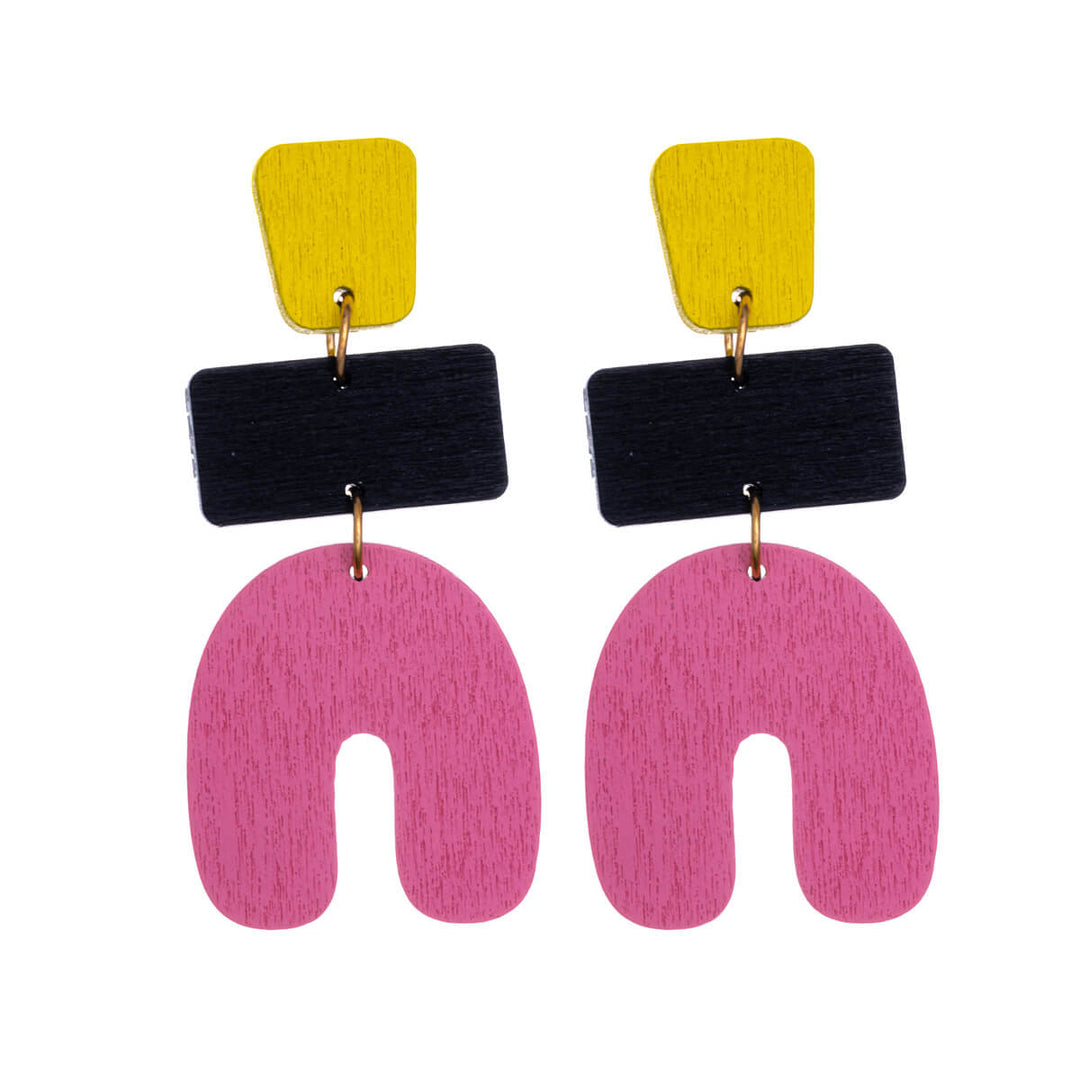 Three-piece wooden hanging earrings