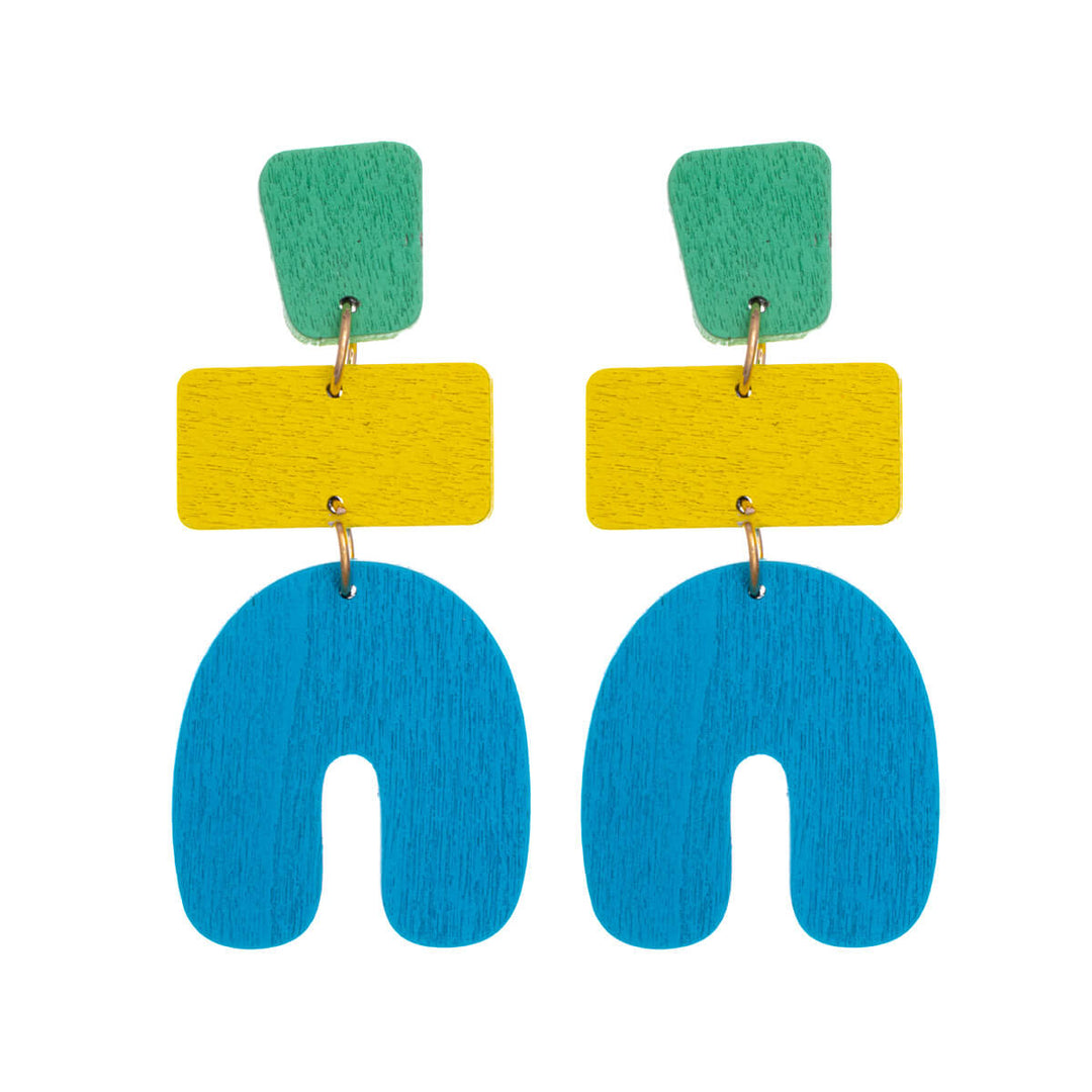 Three-piece wooden hanging earrings