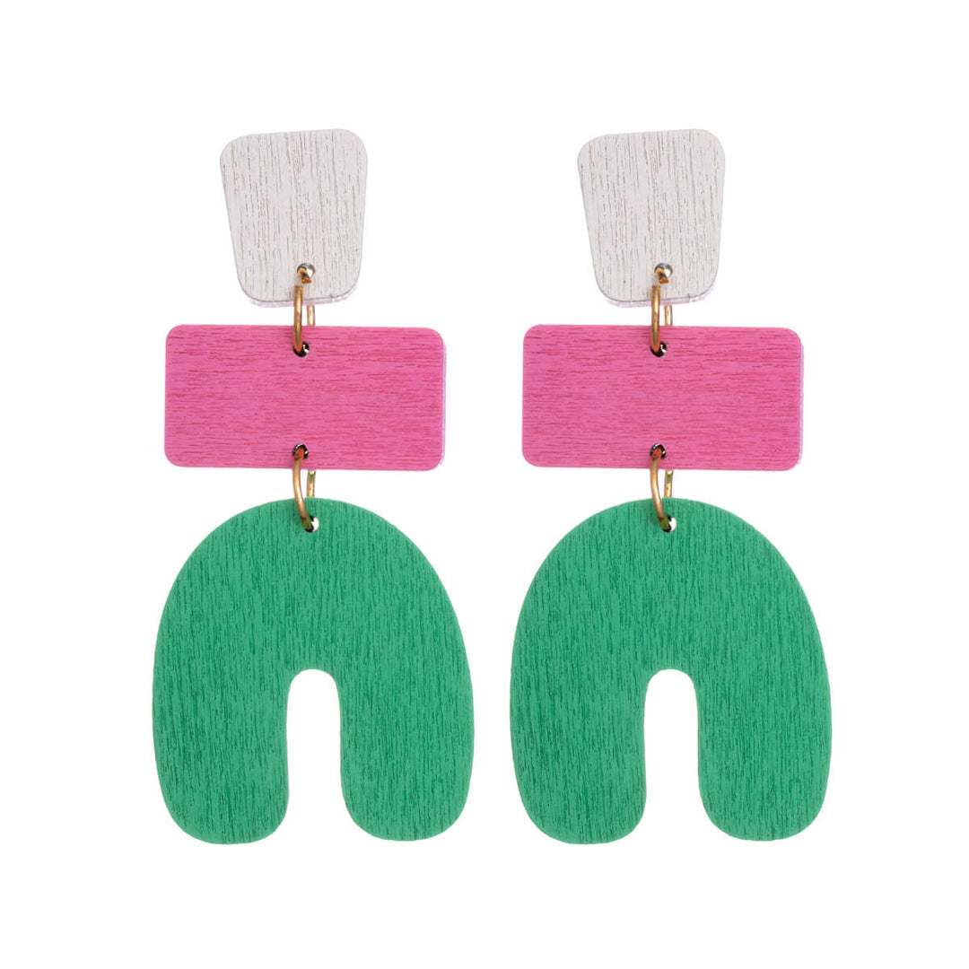 Three-piece wooden hanging earrings