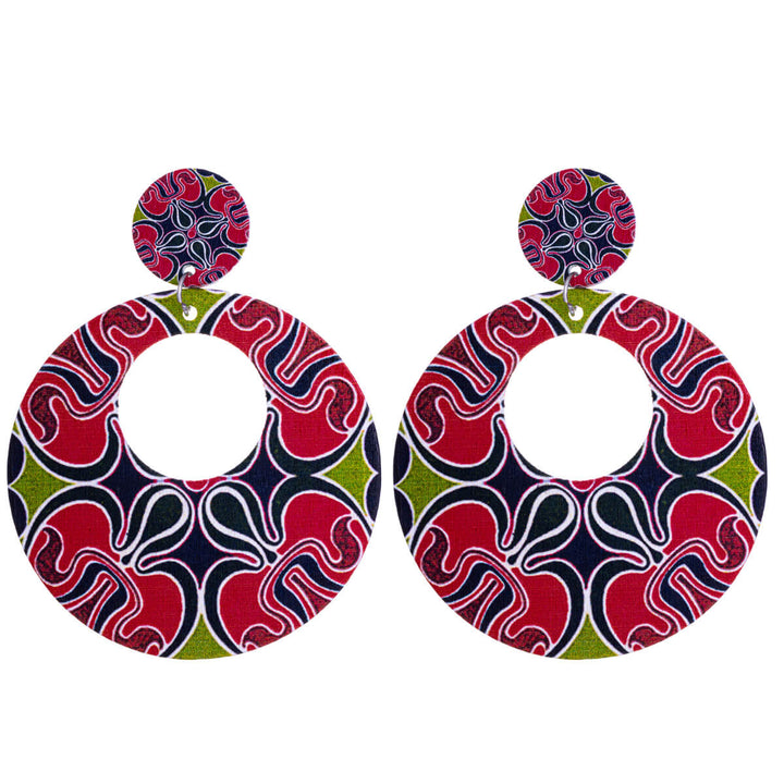 Patterned wooden hanging earrings