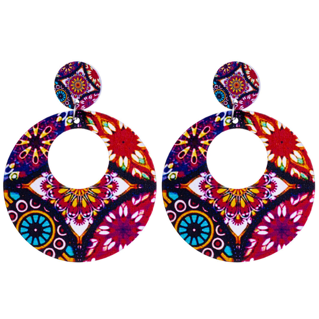 Patterned wooden hanging earrings