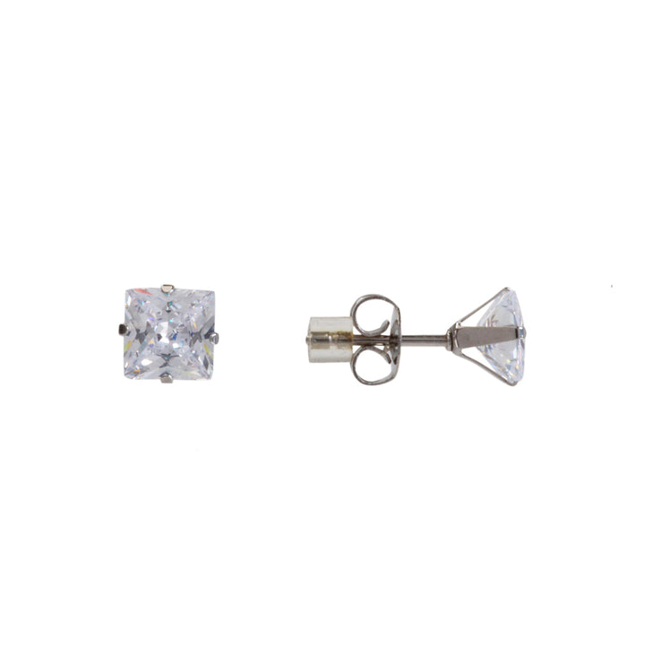 Square zirconia earrings 6mm (Steel 316L)