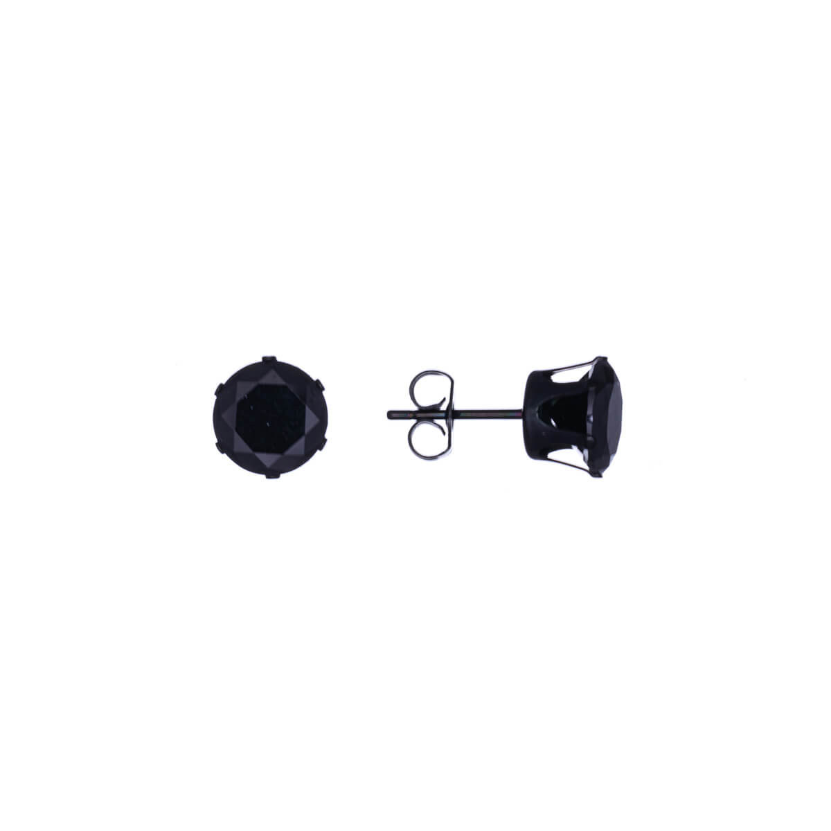Black round zirconia earrings 8mm (Steel 316L)