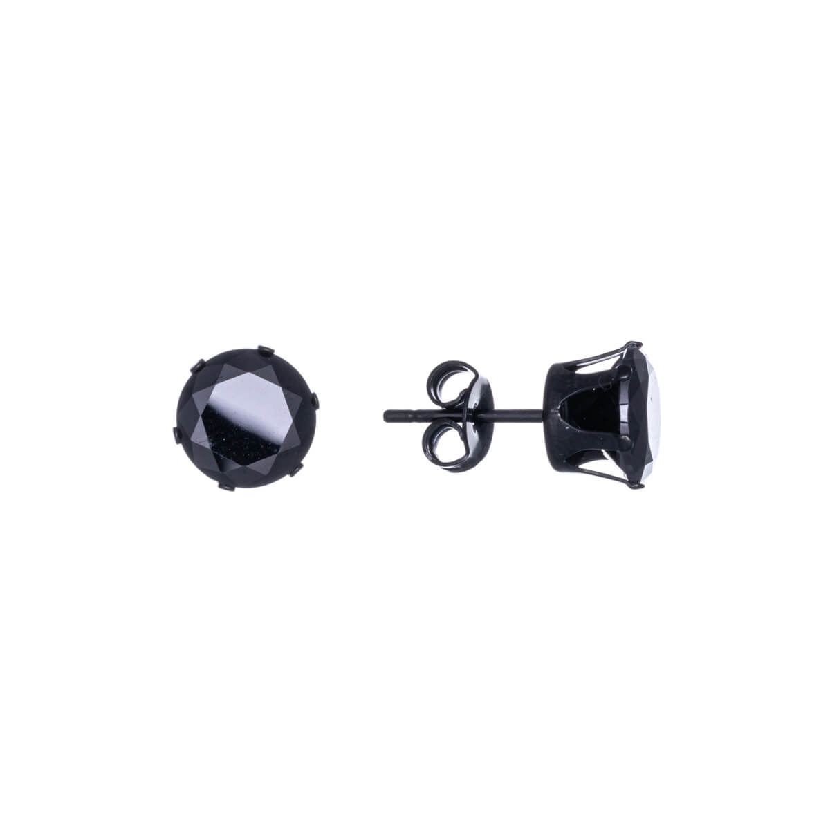 Black round zirconia earrings 8mm (Steel 316L)