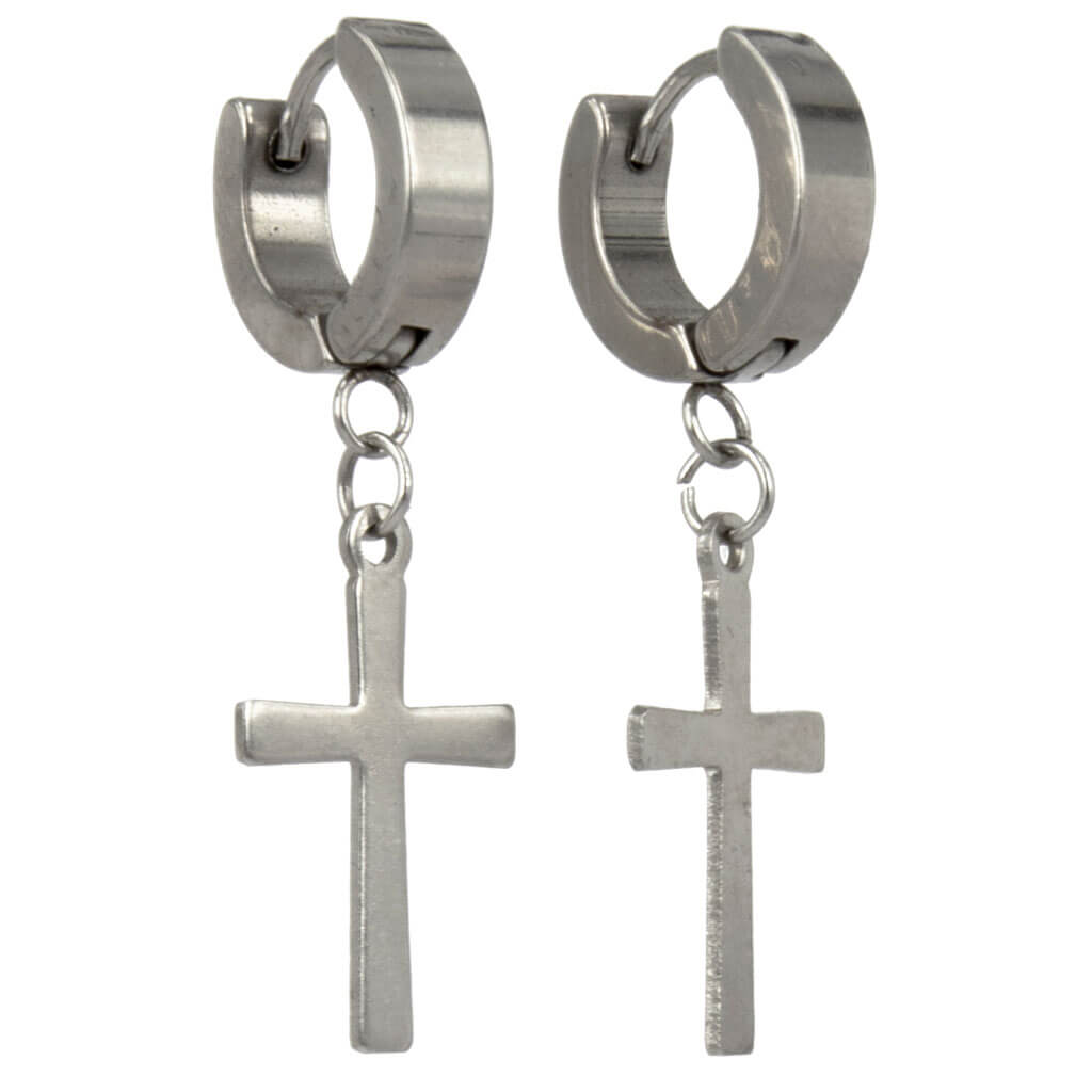 Steel ring cross earrings