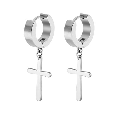 Steel ring cross earring