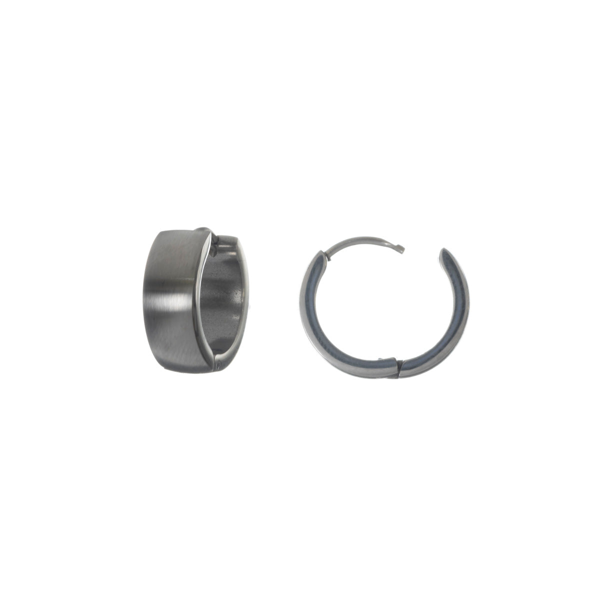Wide brushed steel ring earrings 1,6cm