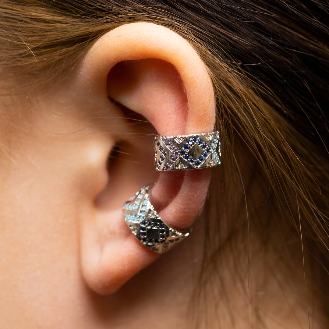 Rustikale Ohrmanschette mit mehrfarbigen Zirkonen 2 Stück