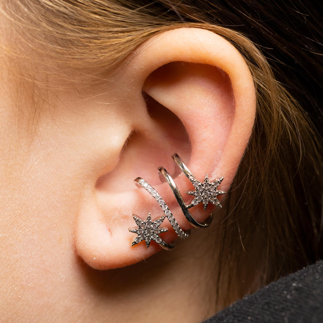 Leveä zirkonia tähti rustokoru ear cuff 1kpl