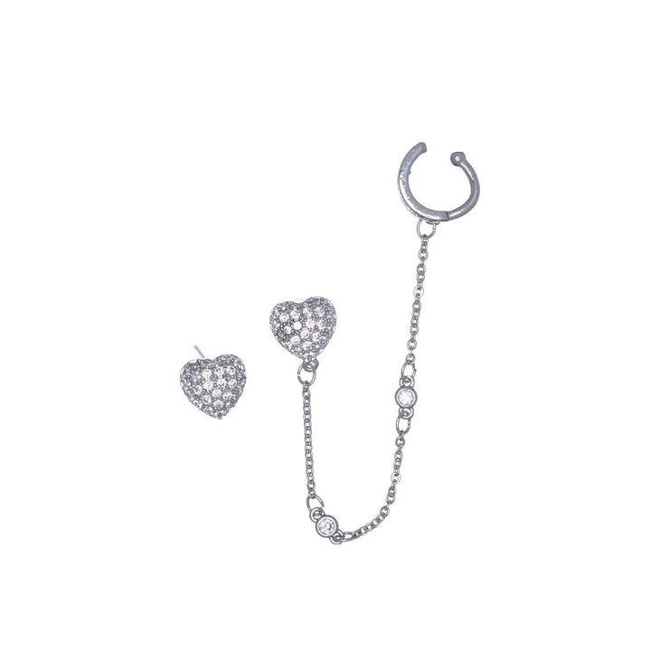 Zirconia heart chain with rustic earring ear cuff 1pc